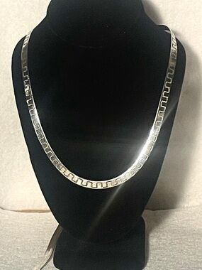 24” Sterling Silver Greek Key Herringbone Necklace